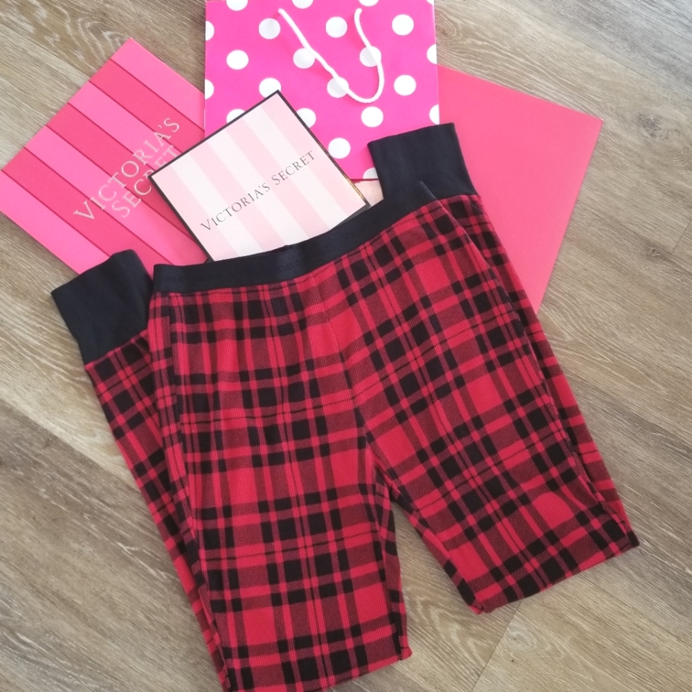 Victoria's Secret Cozy Buffalo Plaid Sleep Pajama Bottom Pant Logo Waistband NWT